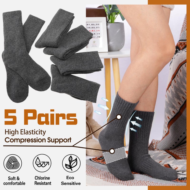 Sandsuced Wool Warm Socks for Women Winter Hiking Thick Boot Thermal Cozy Crew Work Soft Ladies Socks 5 Packï¼ˆSolid Color Greyï¼‰ - Image 2